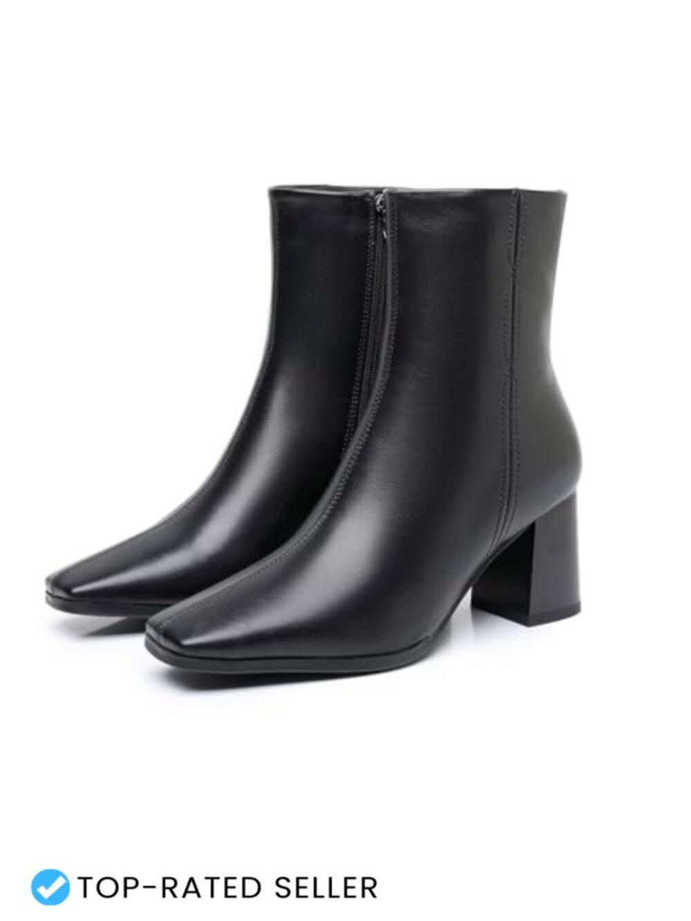 Women's Square Toe Ankle Boots Chunky Block Heel Low Heeled Booties Side Zipper